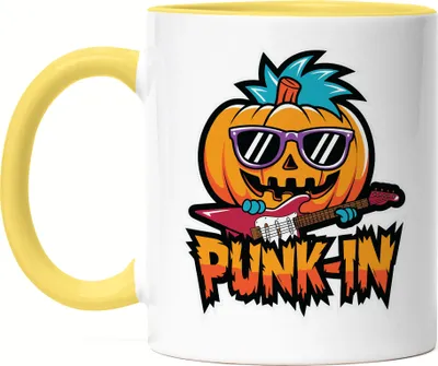 Produktbild von Punk-In Lustiges Kürbismotiv Tasse Gelb Geschenkidee witziges Design Halloween