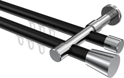 Produktbild von Interdeco Innenlaufstange / Gardinenstange mit Innenlauf Schwarz / Chrom, Typ Prestige Sitra (Konus), 20 mm Ø 2-läufig, 520 cm