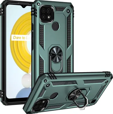 Produktbild von OPPO Realme C21 Hülle, Dual Layer Militäre Fallschutz Schutzhülle mit Ringhalterung Ständer für OPPO Realme C21 Grün