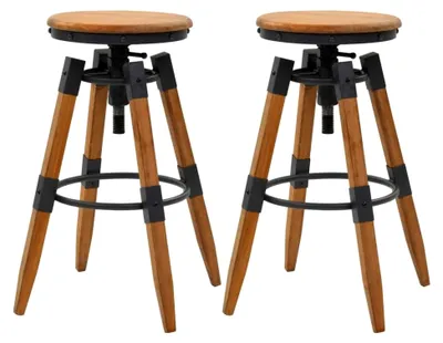 Produktbild von 2er Set Barhocker aus Tannenholz, höhenverstellbar