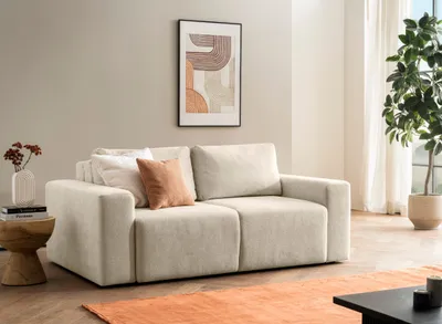 Produktbild von DOMO Collection Sofa 700 029, 2-Sitzer Couch mit Schlaffunktion und Federkernpolsterung, Couchgarnitur, 192 x 116 x 85 cm (BxTxH), beige