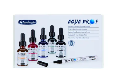 Produktbild von Schmincke AQUA DROP Aquarellfarben Set 5 × 30 ml + Brush Pen
