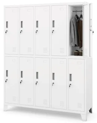 Produktbild von Umkleideschrank Spind BARTEK 10 Abteile Etikettenhalter Lüftungsschlitze | Umkleidespind Schließfachschrank Garderobenspind 172x136x45cm Weiß
