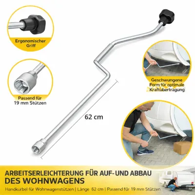 Produktbild von Handkurbel 620mm 19mm Adapter-Verlängerung Stützen höhenverstellbar Kurbelstütze
