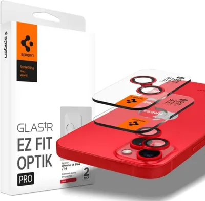 Obrázek produktu pro Spigen iPhone 14 / 14 Plus Optik.Tr Ez Fit chránič objektivu, 2 balení - červený