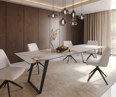 Produktbild von DELIFE Esstisch Edge 300x100 Keramik Minas Melange Weiß-Beige Metall Schräg Schwarz