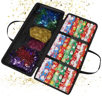 Image de Sac de rangement pour papier d'emballage avec fermeture éclair - Poignées et 3 compartiments - 34 x 82 x 13 cm - Noir