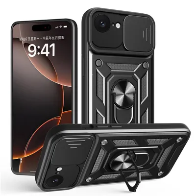 Produktbild von Panzer Hülle für iPhone 17E Handyhülle mit Kameraschutz Ringhalter Schwarz