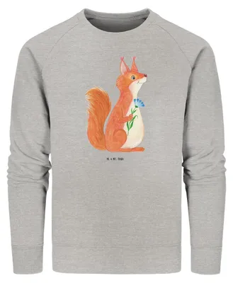 Produktbild von Mr. & Mrs. Panda Rundhals Sweatshirt Eichhörnchen Blume Größe XS - Heather Grey - Geschenk, Spruch Positiv, Organic Sweater, Eichhorn, Pulli, Lustige Sprüche, Spaß, Bio