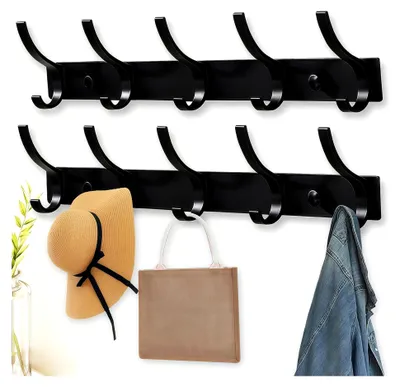 Produktbild von 2 Stück Garderobenleiste mit 5 Haken für Jacken, Mäntel, Schals und Taschen