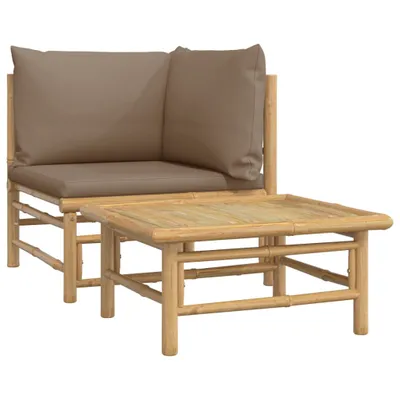 Produktbild von 2-tlg. Garten-Lounge-Set mit Taupe Kissen Bambus