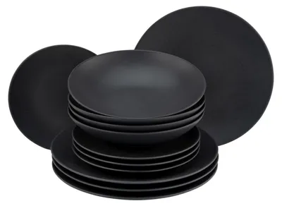 Produktbild von CreaTable Soft Touch Schwarz Tellerset 12-tlg Steinzeug