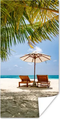 Produktbild von MuchoWow® Poster Strandkorb - Sonnenschirm - Palme 80x160 cm - Kinderzimmer