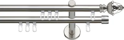 Produktbild von SN Deco Gardinenstange Innenlauf Nantes, 19 mm, 2-läufig, Stahl, Komplett-Set mit Ringen, Profilträger, 160 cm, edelstahl optik