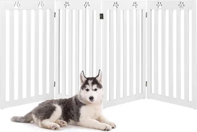Produktbild von Klappbares Absperrgitter aus Holz, Schutzgitter für kleine Haustiere, Treppengitter, Türschutzgittern Hundegitter, ohne Bohren,203cm (Weiß, 4 Teilig)