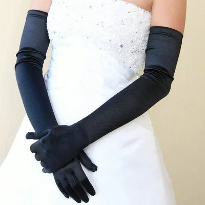 Produktbild von Schwarze Abendhandschuhe aus Satin – 53 cm lang – Ellbogenhandschuhe – im Opernstil