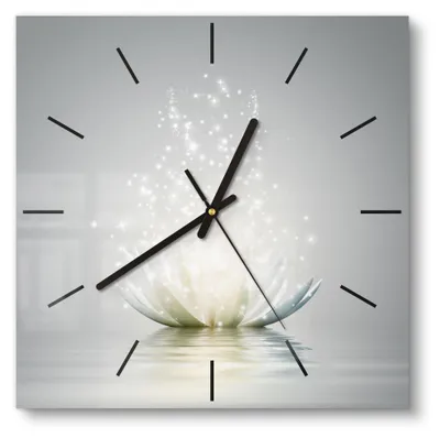 Produktbild von DEQORI Glasuhr 30x30 cm Modern 'Funkelnde Lotusblüte' Wanduhr Glas Uhr Design leise