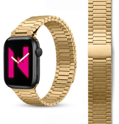 Produktbild von Chronos Edelstahl Armband für Apple Watch Ultra/SE/10/9/8/7/6/5/4/3/2/1, Magnet Metall Loop Band, 42/44/45/46/49mm - Sonnengold