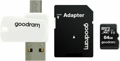 Imagen del producto de Tarjeta de memoria Goodram All in one M1A4-0640R12 de 64 GB, MicroSDXC, Clase 10, UHS-I, + Lector de tarjetas