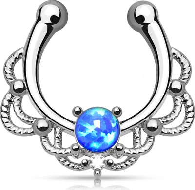 Produktbild von Nasenpiercing Nasenring Fake Piercing Septum Opal Septum Hanger silber-blau