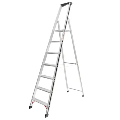 Produktbild von Hymer Alu Pro Stufenstehleiter, 7 Stufen, senkrechte Höhe 2,18 m, Reichhöhe 3,58 m, Gewicht 6,86 kg
