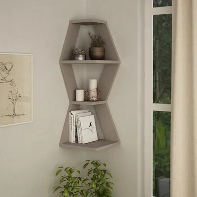 Obrázek produktu pro DECORTIE Sablor Moderní rohový regál Mocha Grey , 30 x 30 x 86 cm