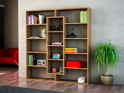 Immagine prodotto di Skye Decor, Ample - Walnut, libreria, noce, 100% pannello truciolare rivestito in melamina, 125 x 22 x 135,7 cm