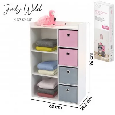 Produktbild von Judy Wild Kinder Holzregal 62 x 29,5 x H96 cm Kinderregal mit 4 Boxen Rose-Pink 400117