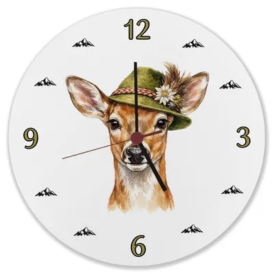 Produktbild von Reh mit alpenländischem Trachtenhut Wanduhr aus MDF