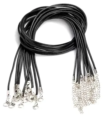 Wachskordel-Halsketten, 10 Stück, schwarz, 43 cm