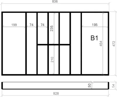 Produktbild von Besteckeinsatz BUCHE 90er Schubl. B 836 x T 472 BLUM Poggenpohl 16 mm EASY Classic
