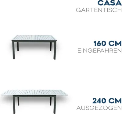 Produktbild von HOME DELUXE - Gartentisch ausziehbar - CASA - Gestell und Tischplatte Aluminium, ca. 160 (240) x 100 x 74 cm - inkl. Zubehör I Gartenmöbel Ausziehtisch Balkonset