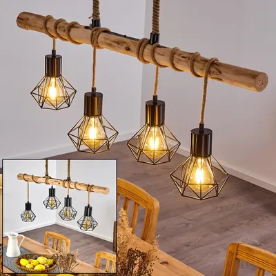 Produktbild von Pomari »Pomari« Hängelampe aus Metall/Holz/Kordel in Schwarz/Natur