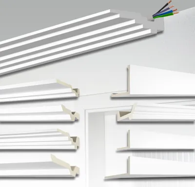 Produktbild von HEXIM Kabelabdeckung 2000x110x35mm, 1STK Kabelkanal weiß PolyurethanHartschaum, Stuckleisten Decke Kabelführung Wand Kabelschutz (AB175, 2 Meter)