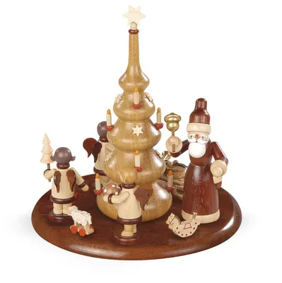 Produktbild von Motivplattform für elektr. Spieldose - Weihnachtsmann und Geschenkeengel natur (15cm) von Müller Kleinkunst