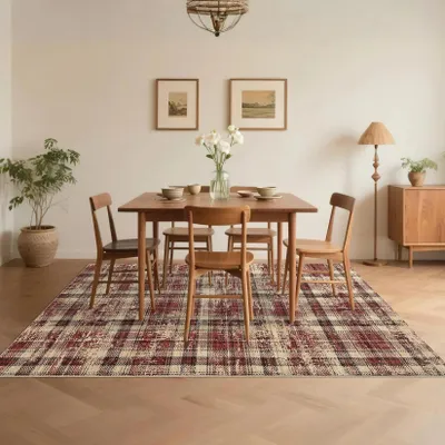 Obrázek produktu pro Koberec Karierter – Obdélníkový koberec do obývacího pokoje – 100 % polyester – Protiskouzavá gumová spodní strana – Možnost praní v pračce – Trvanlivé barvy – Rozměry 200 × 290 cm – Červená