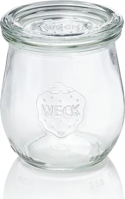 A clear glass jar with a lid, featuring the brand name 'WECK' embossed on the front.