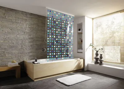 Produktbild von Kleine Wolke: Design-Duschrollo blaues Mosaik (3321 721 747x)