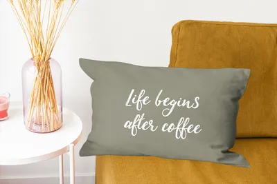 Produktbild von MuchoWow® Zierkissen Sofakissen Wohnzimmer Dekokissen 50x30 cm Zitate - Sprichwörter - Das Leben beginnt nach dem Kaffee - Kaffee - Wohnzimmerdekoration - Polster mit Photo