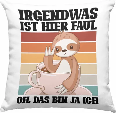 Produktbild von Trendation - Lustige Deko-Kissen mit Füllung 40x40 Irgendwas Ist Hier Faul Geschenk Spruch Faultier Kollegein Kollege Geschenkidee Freundin Freund (Grau)