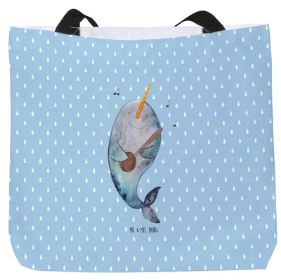 Produktbild von Mr. & Mrs. Panda Strandtasche Narwal Gitarre - Blau Pastell - Geschenk, Probleme, Tanzen, Tote Bag, Wal, Meer, Schultasche, Stoffbeutel, Reisetasche, Gespräche, Tasche