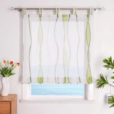 Imagen del producto de Unyqoos® Cortinas transparentes de voile con diseño de ondas, translúcidas, con ojales para colgar, de 60x140 cm, ideales para cocina y salón