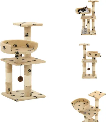 Immagine prodotto di vidaXL Tiragraffi per gatti con colonne in sisal 65 cm con impronta di zampa Beige - Tiragraffi