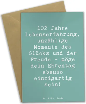 Produktbild von Mr. & Mrs. Panda Glückwunschkarte Spruch 102. Geburtstag Glück - Meeresbrise - Geschenk, kommunionskarte, einzigartig, osterkarte, einladungskarten, Weisheit, Liebe