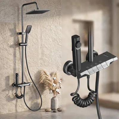 Produktbild von CALISTOUK Duschsäule mit Kopfbrause / Handbrause aus ABS, 4 Raummodi, Aluminium,