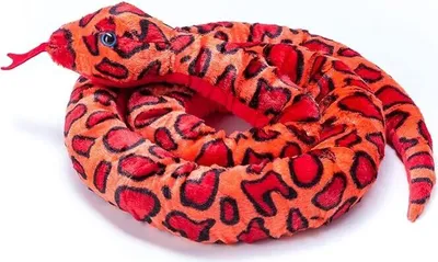 A plush snake toy coiled on a white background.