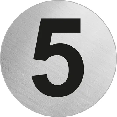 Produktbild von Türnummer Zimmernummer aus Edelstahl "5" Ø 60 mm selbstklebend