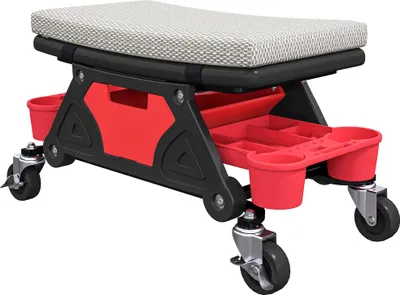 Produktbild von Werkstatthocker mit Rollen Ablagefläche 35cm hoch Rollhocker bis 135 kg belastbar Grau