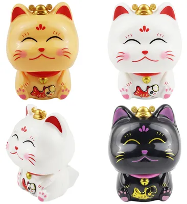 Produktbild von 3x Armaturenbrett Wackelfigur Winkekatze Set Kopf Glückskatze Maneki-neko Solarfigur