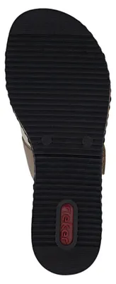 Produktbild von Rieker Damen Pantolette gekreuzte Riemen Klettverschluss Keilabsatz V3652, Größe:40 EU, Farbe:Beige